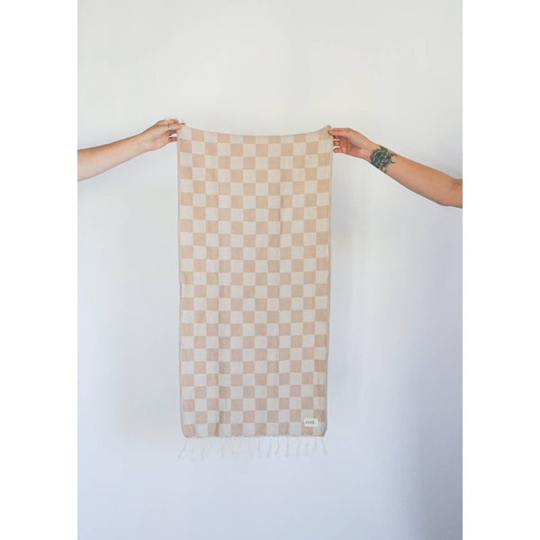 Turkish Hand Towel in Oat Check