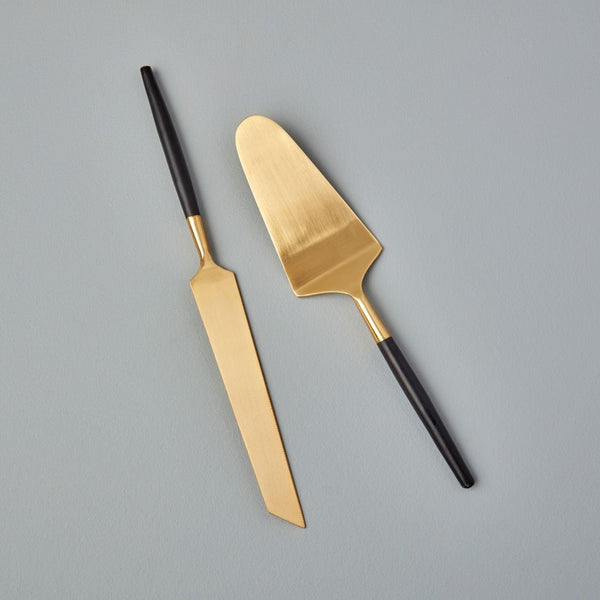 Be Home Black and Gold Cake Lift and Knife Set