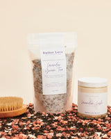 Lavender Green Tea Herbal Bath Soak and Lavender Lush body scrub from Butter Love Skin.  