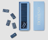 Blue box set of dominos from Printworks.  Great family game.