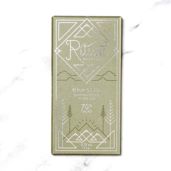 A chocolate bar from ritual chocolate with 70% cacao.