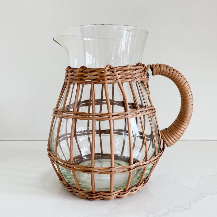 The perfect summer glass rattan pitcher for your summer BBQs.