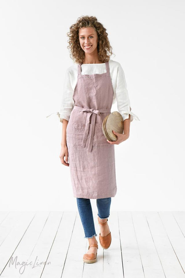 Linen Bib Apron in Woodrose from Magic Linen.